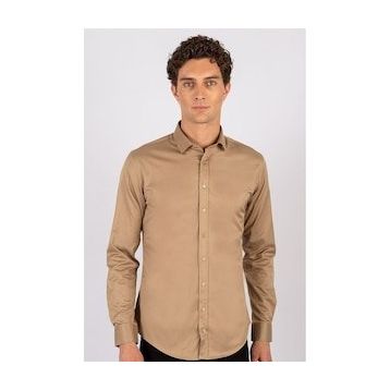 Tudors Slim Fit Dar Kesim Likralı Düz Saten Erkek Gömlek