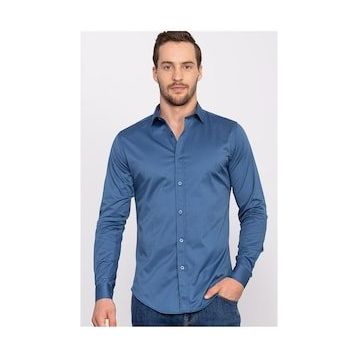 Tudors Slim Fit Dar Kesim Likralı Düz Saten Erkek Gömlek