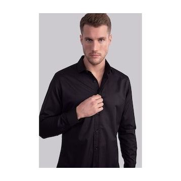 Tudors Slim Fit Dar Kesim Likralı Düz Saten Erkek Gömlek