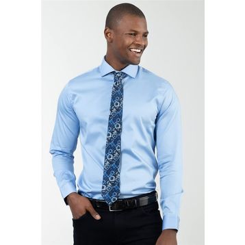 Tudors Slim Fit Dar Kesim Pamuk Saten Erkek Gömlek