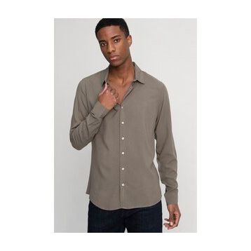 Tudors Slim Fit Dar Kesim Uzun Kol Dökümlü Viskon Şık Erkek Haki Gömlek