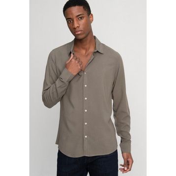 Tudors Slim Fit Dar Kesim Uzun Kol Dökümlü Viskon Şık Erkek Haki Gömlek