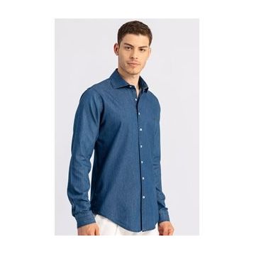 Tudors Slim Fit Dar Kesim Uzun Kol Erkek Kot Gömlek