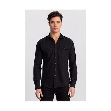 Tudors Slim Fit Dar Kesim Uzun Kol Erkek Kot Gömlek