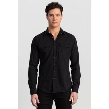 Tudors Slim Fit Dar Kesim Uzun Kol Erkek Kot Gömlek