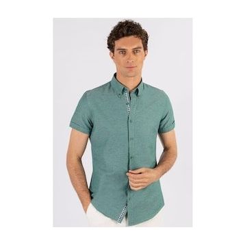 Tudors Slim Fit Kisa Kol Oxford Doku Garnili Erkek Gömlek