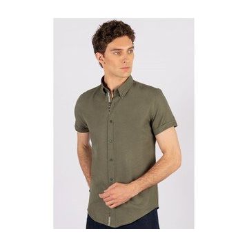 Tudors Slim Fit Kisa Kol Oxford Doku Garnili Erkek Gömlek