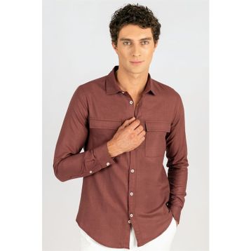 Tudors Slim Fit Uzun Kol Çift Cep Pamuk Keten Erkek Gömlek