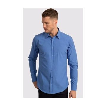 Tudors Terry Cotton Slim Fit Dar Kesim Turkuaz Erkek Gömlek