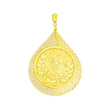 Tuğrul Altın T059071 Altın Osmanlı Tuğralı Çerçeveli Kolye Ucu