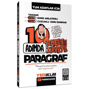 Tüm Adaylar İçin 10 Adımda Paragraf Video Konu Anlatımlı ve Video Çözümlü Soru Bankası - Yediiklim Yayınları
