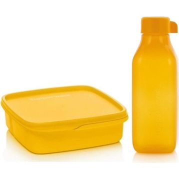 Tupperware Bölmeli Saklama Kabı ve 500 ml Sarı Eko Şişe Beslenme Seti