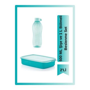 Tupperware Eco 500 ml Şişe ve Bölmeli 2 lt Turkuaz Beslenme Set