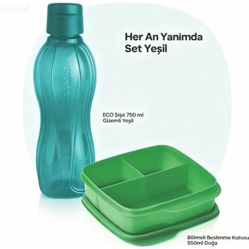 Tupperware Eco 750 ml Şişe ve Bölmeli Beslenme Kutusu Set