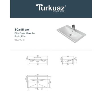Turkuaz 032200-U 80x45 cm Cerastyle Elite Etajerli Lavabo