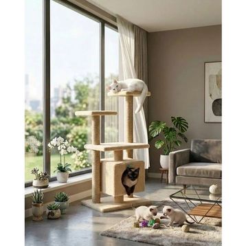 Turkuaz TR1427 Bej Tırmalama Kedi Evi