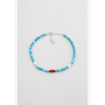 Turkuaz ve Mercan Taşlı 18 Ayar Beyaz Altın Kaplama 25 cm Gümüş Doğal Taşlı Halhal