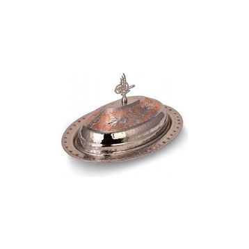 Turna Bakır TURNA4423-7 25 cm Hanedan Kırmızı Beyaz El İşleme Klasik Kapak Kayık Sunum Tabağı