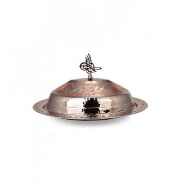Turna Bakır TURNA4424-7 30 cm Hanedan Kırmızı Beyaz El İşleme Klasik Kapak Kayık Sunum Tabağı