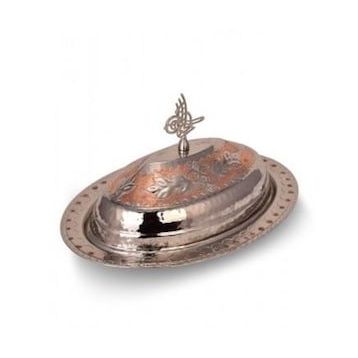 Turna Bakır TURNA4425-7 35 cm Hanedan Kırmızı Beyaz El İşleme Klasik Kapak Kayık Sunum Tabağı