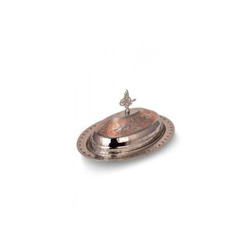 Turna Bakır TURNA4425-7 35 cm Hanedan Kırmızı Beyaz El İşleme Klasik Kapak Kayık Sunum Tabağı