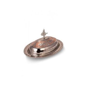 Turna Bakır TURNA4426-7 40 cm Hanedan Kırmızı Beyaz El İşleme Klasik Kapak Kayık Sunum Tabağı