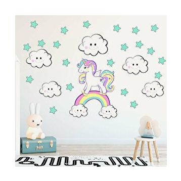 Tusador TILKI/75841 Tilki Dünyası Şirin Bulutlar Unicorn ve Yıldızlar Çocuk Odası Sticker
