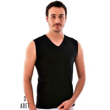 Tutku 0401 V Yaka Pamuklu 3'lü Siyah Erkek Atlet
