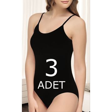 Tutku 2004 Elit 3 Adet İnce İp Askılı Siyah Likralı Zıbın Kadın Body