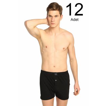 Tutku ELF568T0117CCM12 Siyah 12 li Paket Penye Düğmeli Erkek Boxer