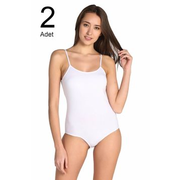 Tutku ELF568T0148CCM2 Beyaz 2'li İp Askılı Likralı Kancalı Çıtçıtlı Kadın Body