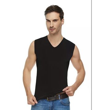 Tutku Elit 1305 Elastan V Yaka Sıfır Kol 3 Adet Siyah Erkek Atlet