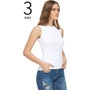 Tutku Elit 2201 Elastan Sıfır Kol 3 Adet Beyaz Kadın Body