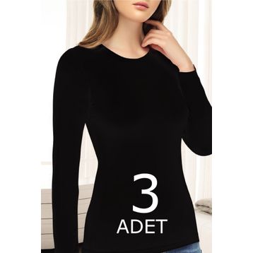 Tutku Elit 2203 Elastan 3 Adet Siyah Uzun Kol Kadın Body
