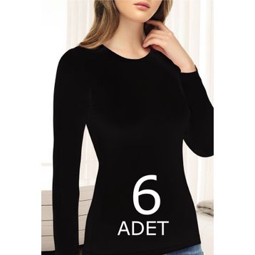 Tutku Elit 2203 Elastan 6 Adet Siyah Uzun Kol Kadın Body