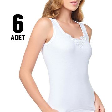 Tutku Ribana Kalın Askılı Güpürlü 6'lı Beyaz Kadın Atlet