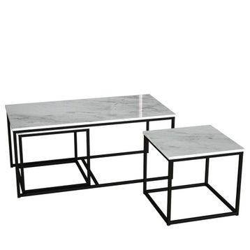 Twins İç İçe Geçmiş Beyaz Mermer Tabla Sehpa