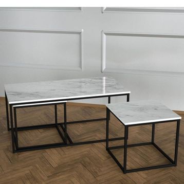 Twins İç İçe Geçmiş Beyaz Mermer Tabla Sehpa