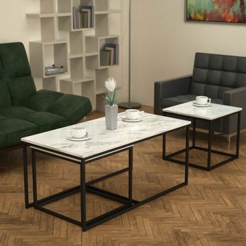 Twins İç İçe Geçmiş Beyaz Mermer Tabla Sehpa