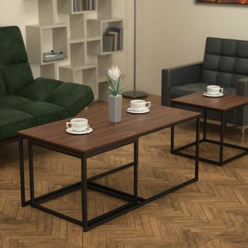Twins İç İçe Geçmiş Ceviz Tabla Sehpa