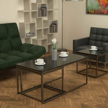 Twins İç İçe Geçmiş Siyah Mermer Tabla Sehpa