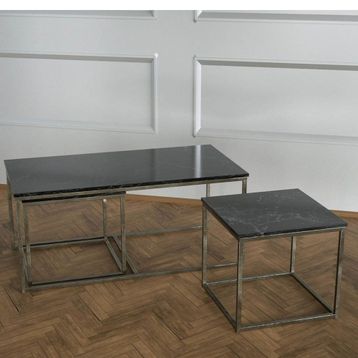Twins İç İçe Geçmiş Siyah Mermer Tabla Sehpa
