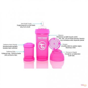 Twistshake 330 ml Pembe Anti-Kolik Biberon