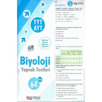 TYT AYT Biyoloji Yaprak Test Nitelik Yayınları