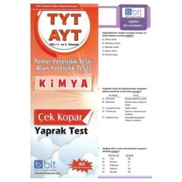 TYT AYT Kimya Çek Kopar Yaprak Test Bulut Eğitim Yayınları