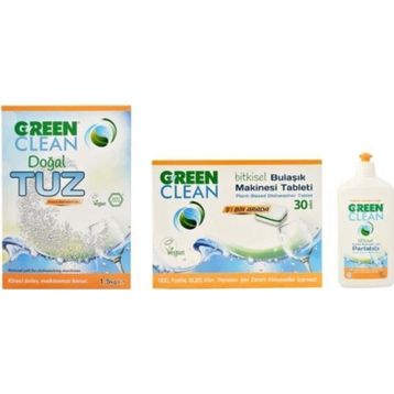 U Green Clean 30'lu Bulaşık Makinesi Tableti + Doğal 1.5 kg Tuz + 500 ml Parlatıcı
