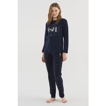 U.S. Polo Assn. 16838 Lacivert Kadın Yuvarlak Yaka Pijama Takım