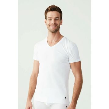 U.S. Polo Assn. 80194 Kısa Kol V Yaka 2'li Beyaz Erkek Atlet