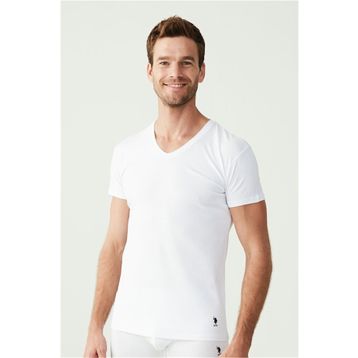U.S. Polo Assn. 80194 Kısa Kol V Yaka 2'li Beyaz Erkek Atlet