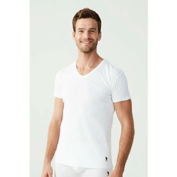 U.S. Polo Assn. 80194 Kısa Kol V Yaka 2'li Beyaz Erkek Atlet